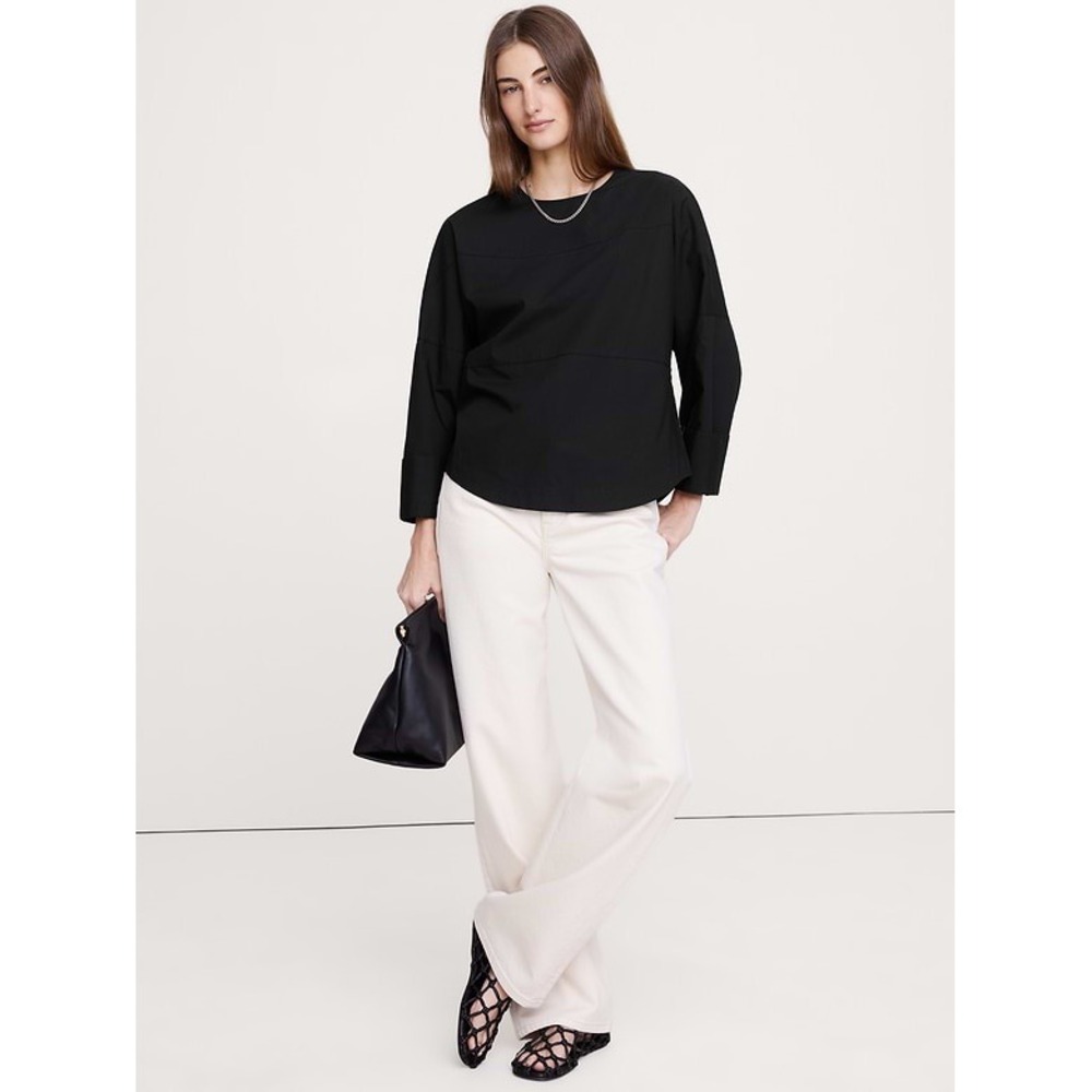 Banana Republic Cotton Poplin Paneled Dolman Top Black Large